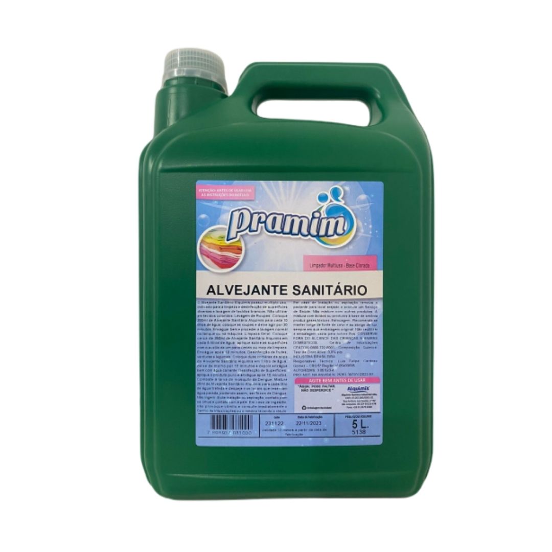 Descubra o Alvejante Sanitário Pramim 5L, a solução ideal para uma limpeza eficaz e versátil em seu lar. Especialmente formulado para limpeza de superfícies e lavagem de tecidos brancos, garante um ambiente seguro. Siga nossas instruções de diluição para otimizar seu uso, desde a lavagem de roupas até a desinfecção de frutas e combate a larvas do mosquito da dengue. Disponível em diversas embalagens, o Pramim proporciona praticidade e economia. Transforme sua rotina de limpeza com o poder do Alvejante Sanitário Pramim!